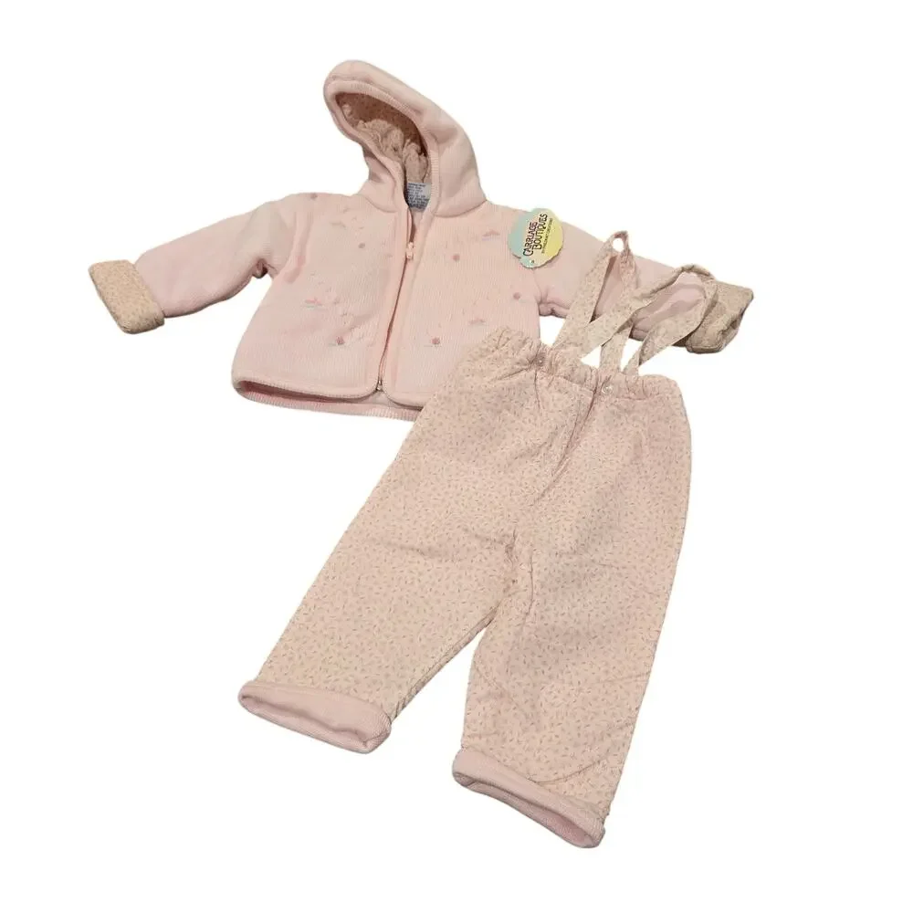 NEW NWT Vintage Baby Girl Carriage Boutiques Sweater Overall Outfit | 6 Months